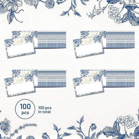 Mobiusea Creation Vintage Blue Floral Hello My Name is Stickers | 3.5 x 2.25 Inch Name Tag Stickers with Gold Foil Accents | Nametags for Weddings, Engagement Parties, Bridal Showers & Baby Showers in Saudi Arabia