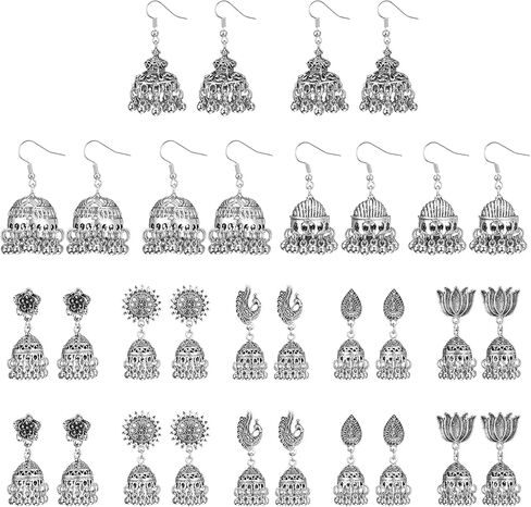 16 Pairs Jhumkas الهندي أقراط للنساء خمر Jhumka جرس هوب استرخى طقم من الحلقان مجوهرات العرقية البوهيمية الهندية in Kuwait