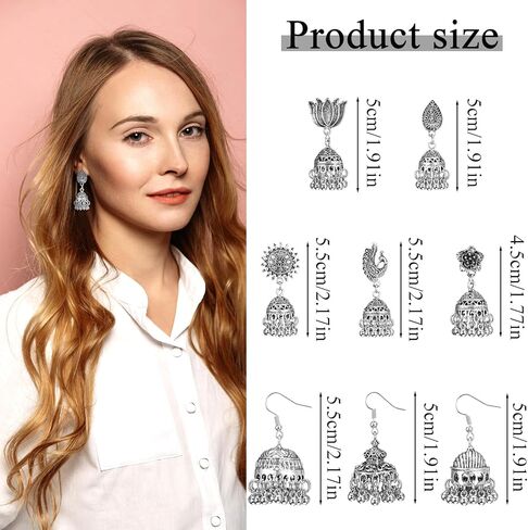 16 Pairs Jhumkas الهندي أقراط للنساء خمر Jhumka جرس هوب استرخى طقم من الحلقان مجوهرات العرقية البوهيمية الهندية in Kuwait