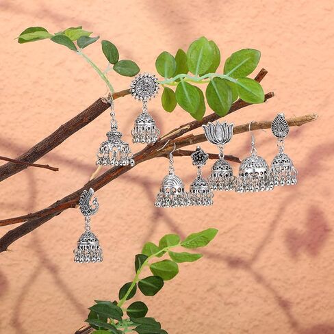 16 Pairs Jhumkas الهندي أقراط للنساء خمر Jhumka جرس هوب استرخى طقم من الحلقان مجوهرات العرقية البوهيمية الهندية in Kuwait