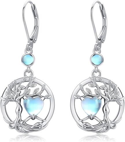 Tree of Life Earrings for Women 925 Sterling Silver Moonstone Opal Turquoise Leverback Tree of Life Dangle Drop Earrings Jewelry in Saudi Arabia