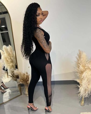 بذلة مثيرة للنساء بدون أكمام مفرغة من القماش الشبكي الشفاف، سراويل سوداء، ملابس نادي رومبير in Kuwait