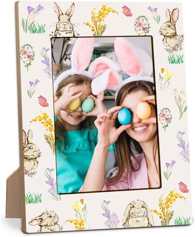 EXW Happy Easter Photo Frame Gift, Watercolor Bunny & Flowers, Tabletop Picture Frames For 4 X 6 Inches Vertical Photo, Easter Day Gift For Friends, Adult & Kids, Easter Home Office Decorations - A03 in Kuwait