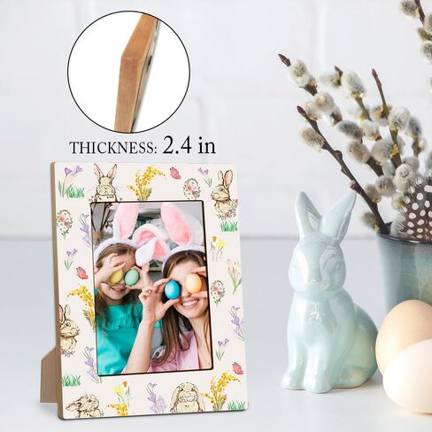 EXW Happy Easter Photo Frame Gift, Watercolor Bunny & Flowers, Tabletop Picture Frames For 4 X 6 Inches Vertical Photo, Easter Day Gift For Friends, Adult & Kids, Easter Home Office Decorations - A03 in Kuwait