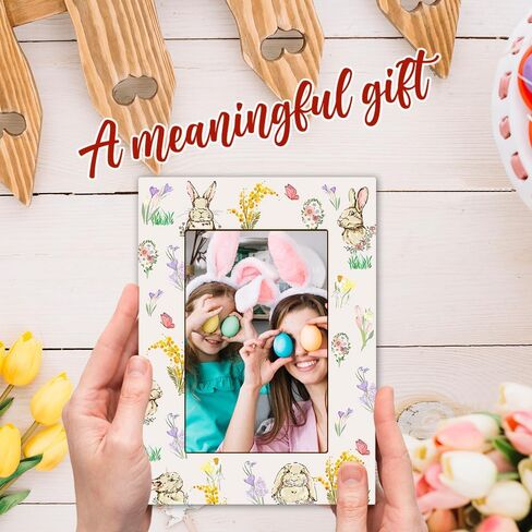 EXW Happy Easter Photo Frame Gift, Watercolor Bunny & Flowers, Tabletop Picture Frames For 4 X 6 Inches Vertical Photo, Easter Day Gift For Friends, Adult & Kids, Easter Home Office Decorations - A03 in Kuwait