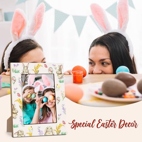 EXW Happy Easter Photo Frame Gift, Watercolor Bunny & Flowers, Tabletop Picture Frames For 4 X 6 Inches Vertical Photo, Easter Day Gift For Friends, Adult & Kids, Easter Home Office Decorations - A03 in Kuwait