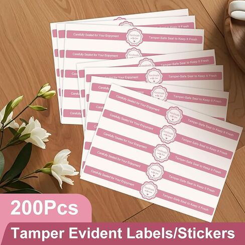 Tamper Proof Stickers 9x1.2 Inch, Bakery Stickers and Labels for Baked Goods, Handmade Crafts, Packaging, and Small Business Use, Tamper Evident Seal Sticker, 200 Pcs (Pink) in Kuwait