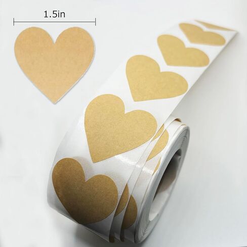500 PCS Kraft Heart Stickers Valentines Day Stickers - 1.5'' Love Heart Shape Decorative Labels, Self-Adhesive All-Purpose Gift Labels Sticker for Craft Envelopes Boxes Wedding Anniversaries in Kuwait