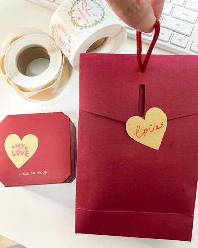 500 PCS Kraft Heart Stickers Valentines Day Stickers - 1.5'' Love Heart Shape Decorative Labels, Self-Adhesive All-Purpose Gift Labels Sticker for Craft Envelopes Boxes Wedding Anniversaries in Kuwait