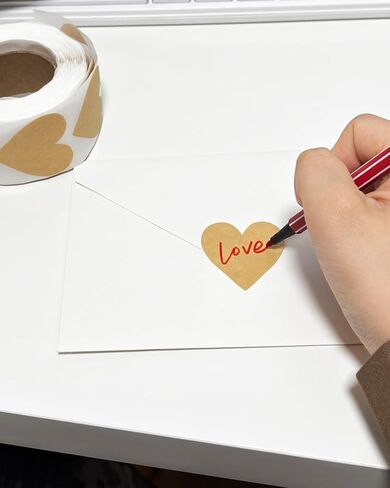 500 PCS Kraft Heart Stickers Valentines Day Stickers - 1.5'' Love Heart Shape Decorative Labels, Self-Adhesive All-Purpose Gift Labels Sticker for Craft Envelopes Boxes Wedding Anniversaries in Kuwait