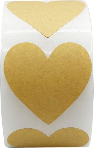 500 PCS Kraft Heart Stickers Valentines Day Stickers - 1.5'' Love Heart Shape Decorative Labels, Self-Adhesive All-Purpose Gift Labels Sticker for Craft Envelopes Boxes Wedding Anniversaries in Kuwait