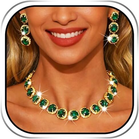 Sixexey Rhinestone Crystal Jewelry Set Gold and Green Jewelry Bridal Wedding Prom Jewelry Accessories for Women in Kuwait