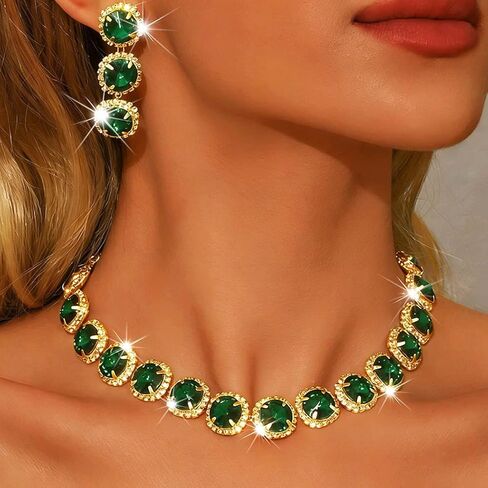 Sixexey Rhinestone Crystal Jewelry Set Gold and Green Jewelry Bridal Wedding Prom Jewelry Accessories for Women in Kuwait