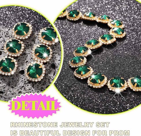 Sixexey Rhinestone Crystal Jewelry Set Gold and Green Jewelry Bridal Wedding Prom Jewelry Accessories for Women in Kuwait
