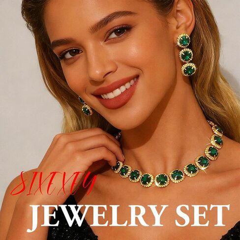 Sixexey Rhinestone Crystal Jewelry Set Gold and Green Jewelry Bridal Wedding Prom Jewelry Accessories for Women in Kuwait