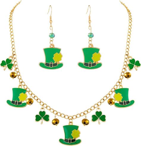 مجموعة قلائد على شكل قلادة عيد القديس باتريك مجوهرات الأيرلندية لمهرجان شامروك أقراط الضوء الأخضر للنساء in Kuwait