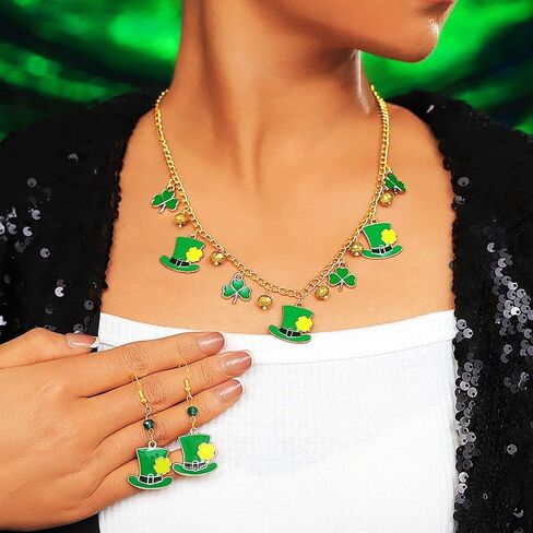 مجموعة قلائد على شكل قلادة عيد القديس باتريك مجوهرات الأيرلندية لمهرجان شامروك أقراط الضوء الأخضر للنساء in Kuwait