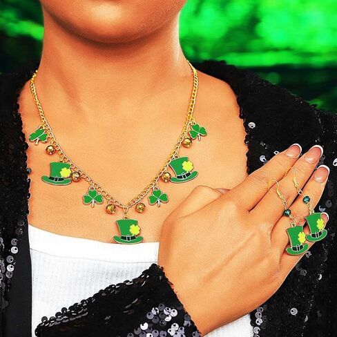مجموعة قلائد على شكل قلادة عيد القديس باتريك مجوهرات الأيرلندية لمهرجان شامروك أقراط الضوء الأخضر للنساء in Kuwait