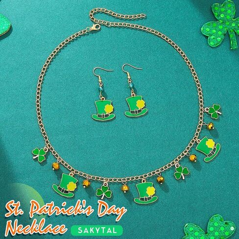 مجموعة قلائد على شكل قلادة عيد القديس باتريك مجوهرات الأيرلندية لمهرجان شامروك أقراط الضوء الأخضر للنساء in Kuwait