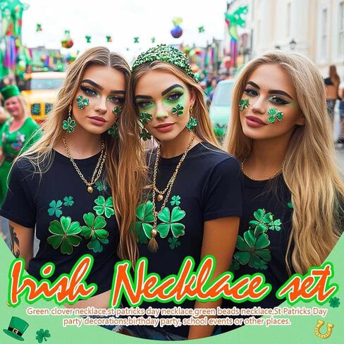 مجموعة قلائد على شكل قلادة عيد القديس باتريك مجوهرات الأيرلندية لمهرجان شامروك أقراط الضوء الأخضر للنساء in Kuwait