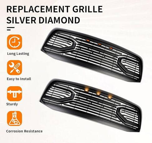 Front Grill Compatible With Dodge Ram 1500 2006-2008 & Dodge Ram 2500 3500 2006-2009 Matte Black Front Bumper Grille MD Style With Accessories/Letters/Amber Light Up in Kuwait