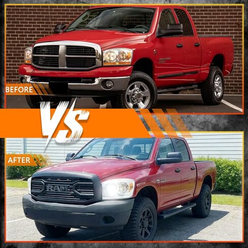 Front Grill Compatible With Dodge Ram 1500 2006-2008 & Dodge Ram 2500 3500 2006-2009 Matte Black Front Bumper Grille MD Style With Accessories/Letters/Amber Light Up in Kuwait