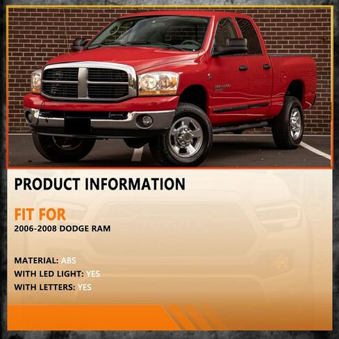 Front Grill Compatible With Dodge Ram 1500 2006-2008 & Dodge Ram 2500 3500 2006-2009 Matte Black Front Bumper Grille MD Style With Accessories/Letters/Amber Light Up in Kuwait