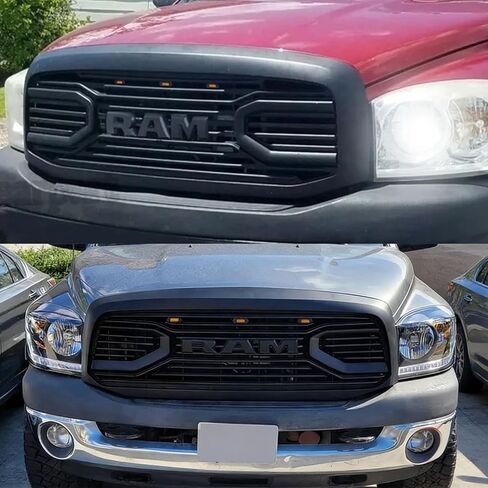 Front Grill Compatible With Dodge Ram 1500 2006-2008 & Dodge Ram 2500 3500 2006-2009 Matte Black Front Bumper Grille MD Style With Accessories/Letters/Amber Light Up in Kuwait