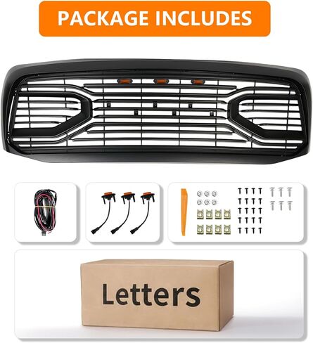 Front Grill Compatible With Dodge Ram 1500 2006-2008 & Dodge Ram 2500 3500 2006-2009 Matte Black Front Bumper Grille MD Style With Accessories/Letters/Amber Light Up in Kuwait