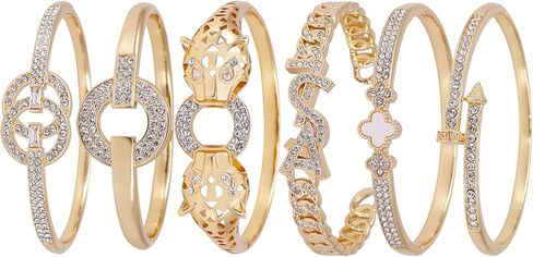 6PCS Gold Bangle Bracelet Set for Women, Light Luxury High-End Designer Style, Zinc Alloy with Cubic Zirconia, Stackable, Ideal Gift for Birthday Christmas Valentine's Day Mother's Day in Saudi Arabia