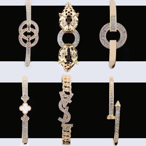 6PCS Gold Bangle Bracelet Set for Women, Light Luxury High-End Designer Style, Zinc Alloy with Cubic Zirconia, Stackable, Ideal Gift for Birthday Christmas Valentine's Day Mother's Day in Saudi Arabia