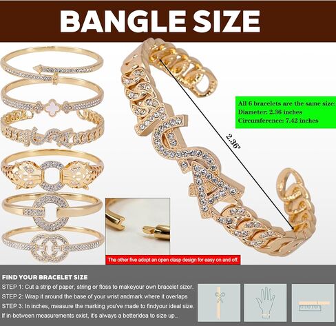 6PCS Gold Bangle Bracelet Set for Women, Light Luxury High-End Designer Style, Zinc Alloy with Cubic Zirconia, Stackable, Ideal Gift for Birthday Christmas Valentine's Day Mother's Day in Saudi Arabia