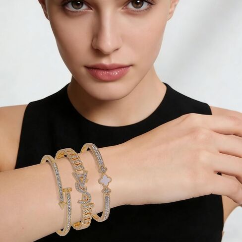 6PCS Gold Bangle Bracelet Set for Women, Light Luxury High-End Designer Style, Zinc Alloy with Cubic Zirconia, Stackable, Ideal Gift for Birthday Christmas Valentine's Day Mother's Day in Saudi Arabia