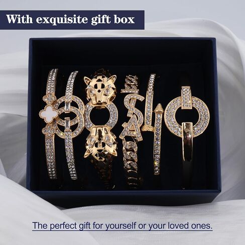 6PCS Gold Bangle Bracelet Set for Women, Light Luxury High-End Designer Style, Zinc Alloy with Cubic Zirconia, Stackable, Ideal Gift for Birthday Christmas Valentine's Day Mother's Day in Saudi Arabia