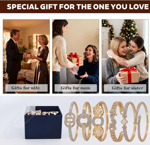 6PCS Gold Bangle Bracelet Set for Women, Light Luxury High-End Designer Style, Zinc Alloy with Cubic Zirconia, Stackable, Ideal Gift for Birthday Christmas Valentine's Day Mother's Day in Saudi Arabia