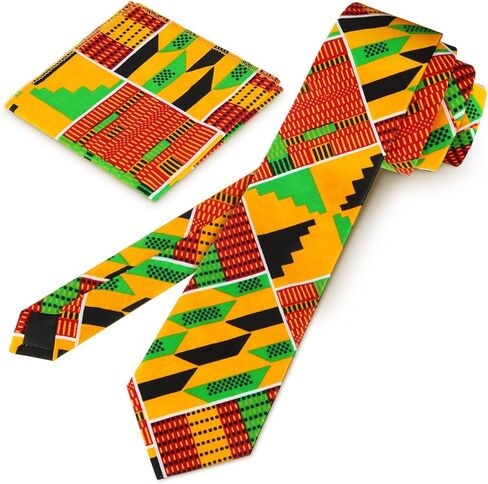 African Print Necktie for Men Pocket Square 2PC Set Kente Neck Ties in Saudi Arabia