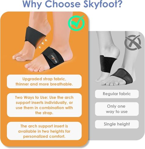 أكمام دعم قوس القدم من Skyfoot للنساء والرجال، مع زوجين من وسادات القوس ذات الارتفاع المختلف، وإدراج دعم القوس للقدم المسطحة، والقوس العالي، وتخفيف التهاب اللفافة الأخمصية (أسود) in Kuwait