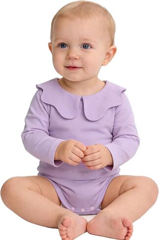 0-24M Infant Girls Ruffle Collar Bodysuit Baby Girl Casual Romper Toddler Solid Color Jumpsuit Winter Clothes in Kuwait
