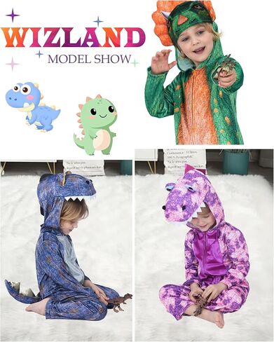 Wizland Toddlers Dinosaur Onesie Kids T Rex Costume Triceratops Velour, Kid Dinosaur Costume for Halloween in Kuwait