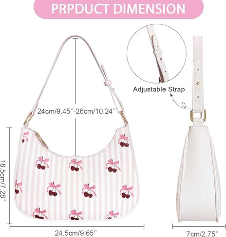 حقيبة كتف Sunwel Fashion صغيرة على شكل هلال وردي اللون تحت الإبط مع طبعات باليه على شكل نمر فراولة وكرز | لون القرنفل in Kuwait