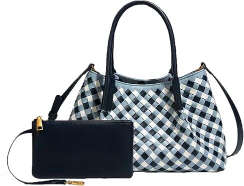 Woven Leather Handbag Checkered LeatherTop-Handle Shoulder Bag for women Woven Crossbody Bag in Saudi Arabia