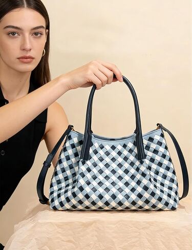 Woven Leather Handbag Checkered LeatherTop-Handle Shoulder Bag for women Woven Crossbody Bag in Saudi Arabia
