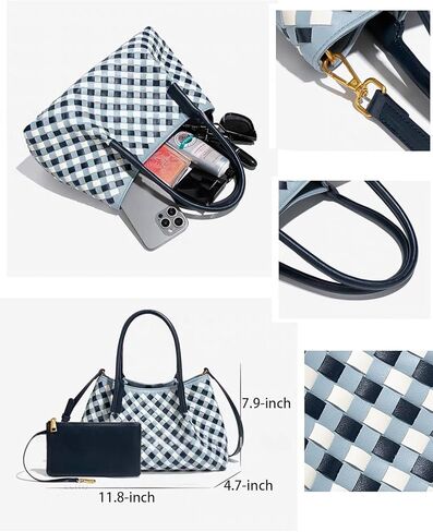 Woven Leather Handbag Checkered LeatherTop-Handle Shoulder Bag for women Woven Crossbody Bag in Saudi Arabia