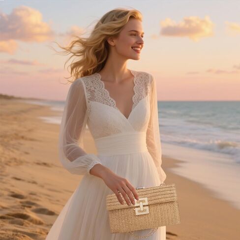 Straw Shoulder Bag for Women Straw Purse for Woven Envelope Bag Summer Purses for Women 2025 Deal Vacation Handbags in Saudi Arabia