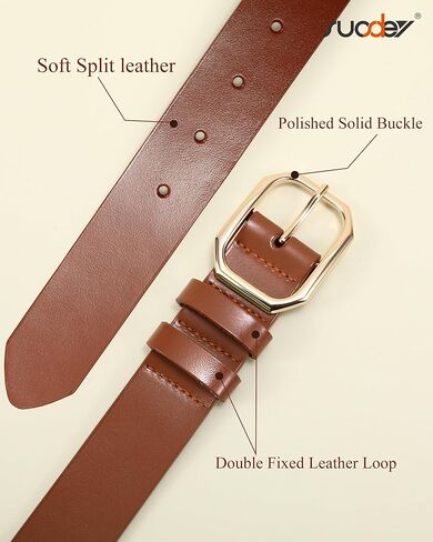 SUOSDEY Women Split Leather Belt for Jeans Pants with Stylish Solid Buckle, Waist Belt for Ladies, Width 1.3" in Saudi Arabia
