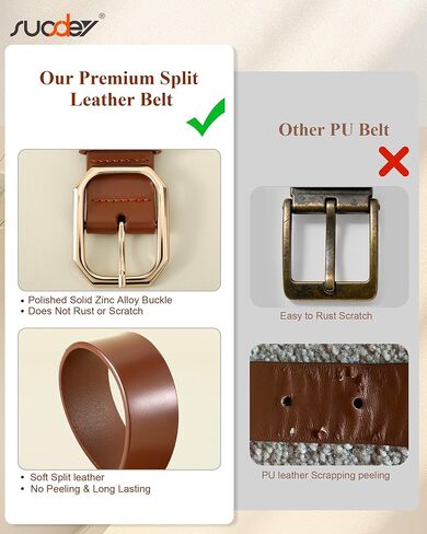 SUOSDEY Women Split Leather Belt for Jeans Pants with Stylish Solid Buckle, Waist Belt for Ladies, Width 1.3" in Saudi Arabia