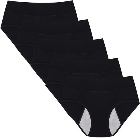 ملابس داخلية للنساء أثناء الدورة الشهرية مانعة للتسرب، سراويل داخلية للتحكم في تسرب المثانة باللون الأسود - 5 عبوات in Kuwait