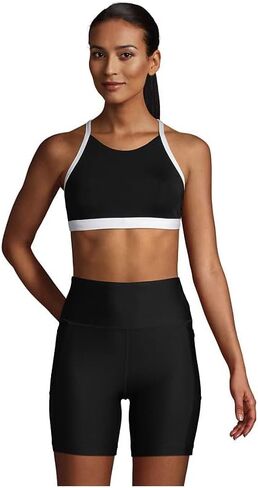 Lands' End Womens Chlorine Resistant X-Back Bikini Top Black/White D-Cup 12 in Saudi Arabia
