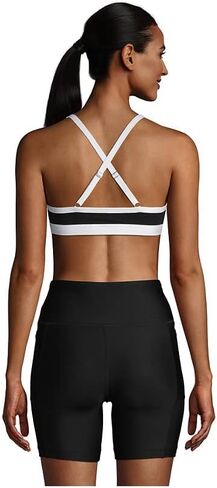 Lands' End Womens Chlorine Resistant X-Back Bikini Top Black/White D-Cup 12 in Saudi Arabia