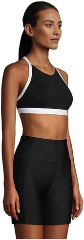 Lands' End Womens Chlorine Resistant X-Back Bikini Top Black/White D-Cup 12 in Saudi Arabia